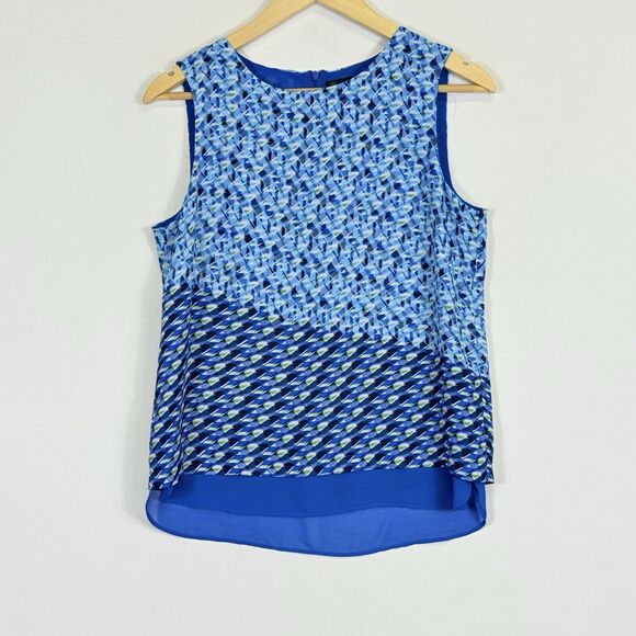 Rose & Olive Blue Pattern Sheer Layer Chiffon Sleeveless Shirt Top Women's Small - Picture 1 of 6